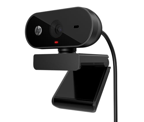 HP - PC 320 All-in-One-Webcam (USB-A, 1080p/Full HD Auflösung, 360° schwenkbar, 66°-Weitwinkel, Belichtungskorrektur, Autofokus) Schwarz mit integriertem Mikrofon