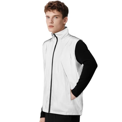 BSBUY Fahrradweste Herren Damen Warnschutz Softshell Vest Weste Warnkleidung Wind Laufweste Reflektierend Ärmellos Jacke Sichtbarkeit Reflektorweste Radweste Fahrrad Weste Warnweste Sportweste Grau XL