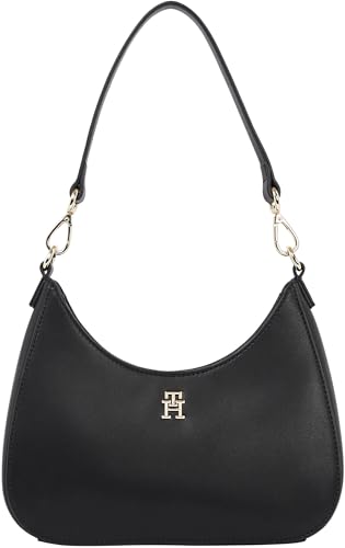 Tommy Hilfiger Damen Schultertasche Logotape mit Reißverschluss, Schwarz (Black), Einheitsgröße