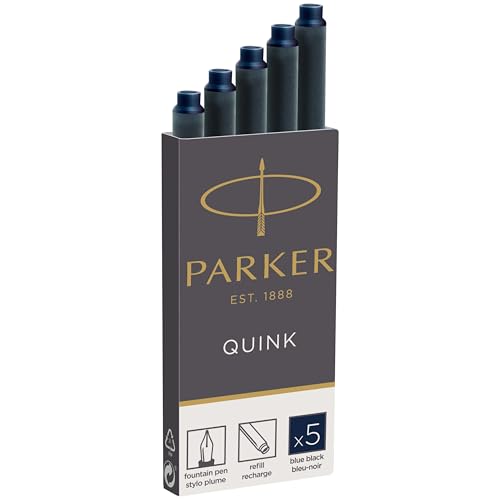 Parker Tintenpatronen für Füller | lange Patronen | blauschwarze QUINK Tinte | 5 Stück