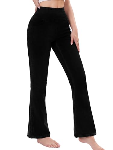 Chasehot Bootcut Jeans Damen, High Waist Stretch Jeggings Damen mit 4 Taschen Jeanshose zum Anziehen Schlaghose Jeans,Noir-L-31