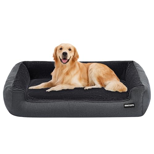 HMTOPE Hundebett, Hundesofa, Hundekissen, Hundekörbchen Abnehmbar und waschbar, Dunkelgrau, 110 x 86 x 26 cm