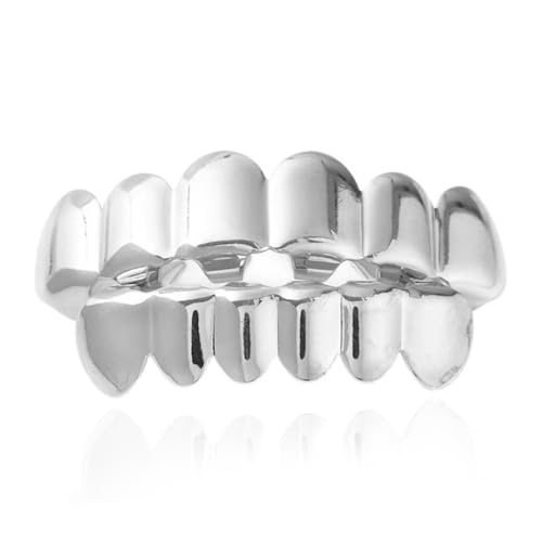 Silbern 1 Set Silbern Hip Hop Zähne,Zähne Hip Hop,Zähne Grills Silbrigzähne,Hip-hop Zähne,Zahnspangen Top Und Bottom Grill Cap, für Männer Und Frauen Tanz,Party,Halloween,Bühne