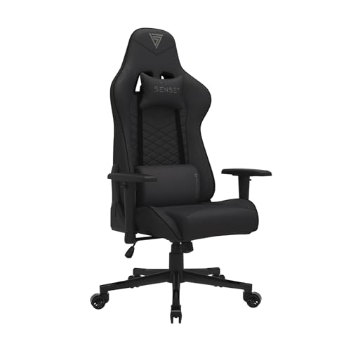 SENSE7 Gaming Stoff Spellcaster Bürostuhl Zocker Gamer Ergonomischer Stuhl Armlehne Einteiliger Stahlrahmen Einstellbarer Neigungswinkel Schwarz, 43-52 x 69,5 x 57, 5902659841537