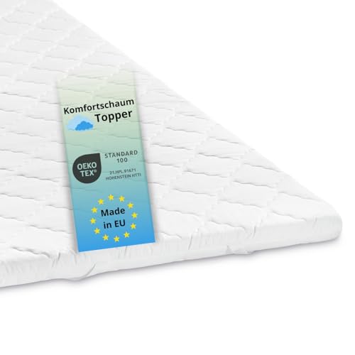 Bodyprotect Topper 90 x 200 x 6 cm, Komfortschaum Matratzentopper, Matratzenauflage, waschbar bis 60 Grad, weiß