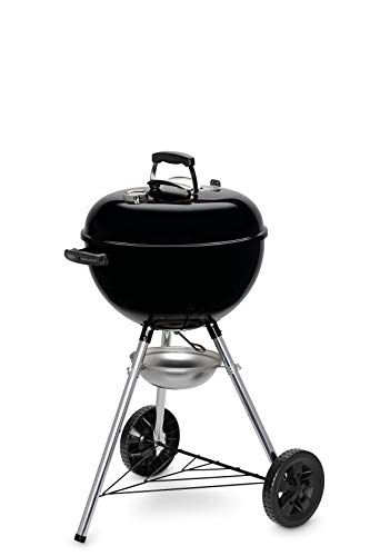 Weber Original Kettle E-4710 Holzkohlegrill/Porzellanemaillierter Deckel und Kessel, 47 cm Grillfläche, One-Touch-Reinigungssystem, Deckelthermometer, Dreibein-Ständer und Räder, Schwarz