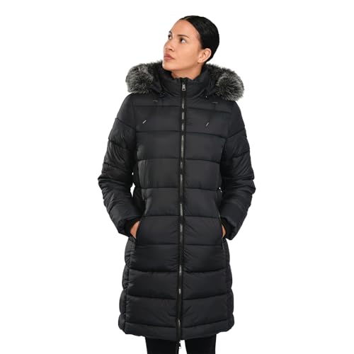 riemot Damen Winterjacke Lang Mit Kapuze Wintermantel Warm Winddicht Mantel Elegant Damen Steppmantel Reißverschlusstasche Winterjacke Lang Warmer Mantel für draußen Schwarz, XXL