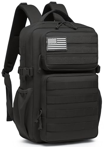Wotony Militärischer taktischer Rucksack für Herren, wasserdichter Tagesrucksack, 3-Tage-Assault Pack, Molle-Tasche mit Wasserflaschenhalter (Schwarz, 25L)