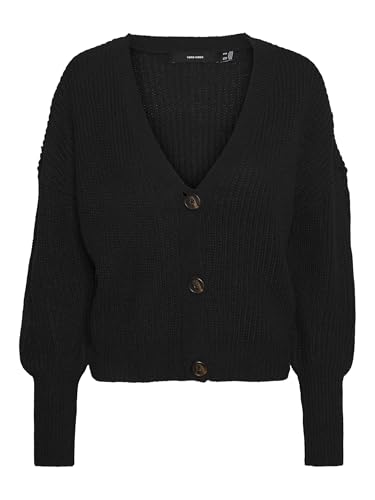 VERO MODA Damen Vmlea Ls V-Hals Manchet Cardigan Noos Strickjacke, Schwarz, M EU