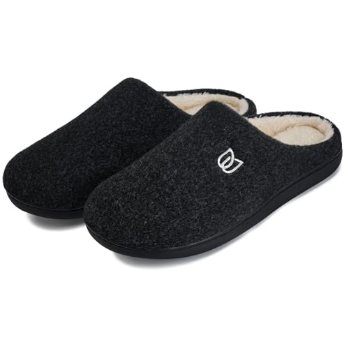 WateLves Filzpantoffeln Herren Hausschuhe Pantoffeln im Herbst und Winter Slipper Unisex mit Rutschfest Sohle Filzlatschen(Schwarz, 44/45EU)