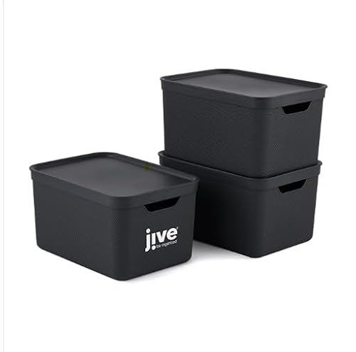 Jive Dekobox 3er- Set Aufbewahrungsbox 16l mit Deckel, Kunststoff (PP recycelt), dunkelgrau, 3x16l (37.5 x 27.8 x 29.8 cm)