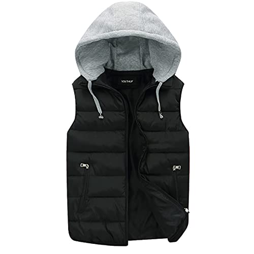 YOUTHUP Herren Steppweste mit Kapuze Leicht Winterweste Outdoor Dicke Freizeit Gilet Ärmellos Jacke Sport Weste, Schwarz, XXL