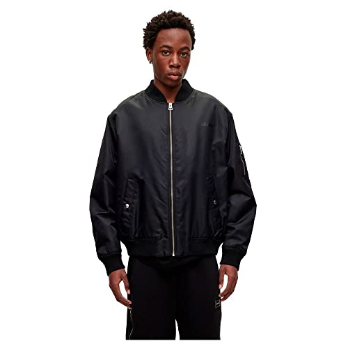 HUGO Herren Byler2321 Oversized Bomberjacke mit tonalem Logo Schwarz L