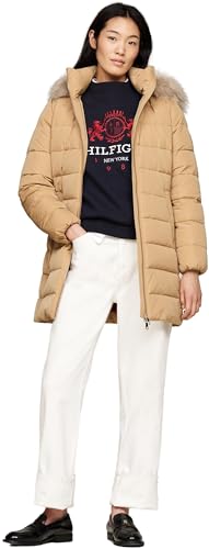 Tommy Hilfiger Damen Daunenmantel Heritage Down Tyra Coat With Fur mit Taschen, Grün (Classic Khaki), M