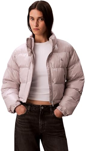 Calvin Klein Damen Pufferjacke Shine Cropped, Grau (Gull Gray), S