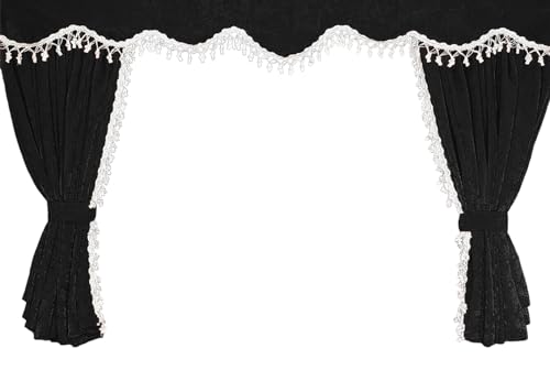 LKW Vorhänge - 5 STK. Gardinen Set in Schwarz mit weißen Quasten