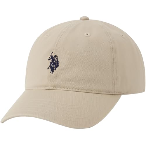 U.S. Polo Assn. Baseballkappe mit kleinem Polo Pony-Logo, 100% Baumwolle, verstellbare Kappe, Stein, Einheitsgröße