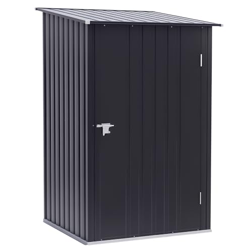 Outsunny Metall Gerätehaus 0,92 m² 100x103x160cm Geräteschuppen mit Pultdach Abschließbarer Tür Gartenhaus Outdoor Garten Schuppen Schrank für Hinterhof Außenbereich Dunkelgrau