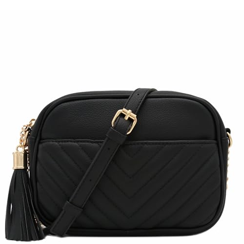 Lotus Karen Umhängetasche Damen - Schultertasche Tasche Handtasche Kette Schulterriemen Abendtasche- Gesteppte Leder Crossbody Bag (Schwarze)