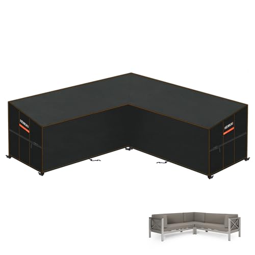HEIMUNI Lounge Abdeckung L-Form Loungemöbel Schutzhülle für Gartenlounge Abdeckung Loungemöbel l Form Wasserdicht Abdeckung Gartenmöbel L Form Abdeckplane Ecksofa 255x255x100x80/65cm
