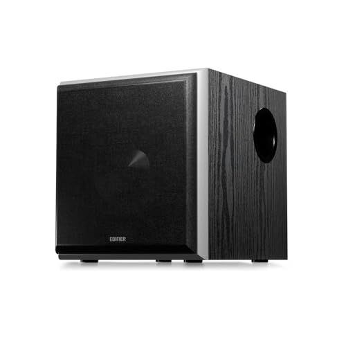 Edifier T5 AKTIV-SUBWOOFER – 8-Zoll-Tieftöner – 70 Watt – Low-Pass-Filter – Frequenz einstellbar bis 38Hz – MDF-Gehäuse für reduzierte Resonanz – Standby – Cinch-Anschlüsse – Zeitloses Design