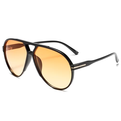 YAMEIZE Retro Sonnenbrille für Damen und Herren 70er Piloten Vintage Groß Übergroße Pilotenbrille Double Brücke Quadratische Brille UV400 Schutz