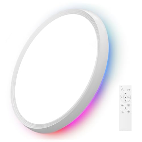 JVURICE Deckenlampe LED Deckenleuchte RGB 24W Ultraslim 3000K-6500K Dimmbar Nachtlicht Timer Rund Küchenlampen Wohnzimmer Modern Weiß Lampe Mit Fernbedienung für Bad/Keller/Schlafzimmer/Kinderzimmer