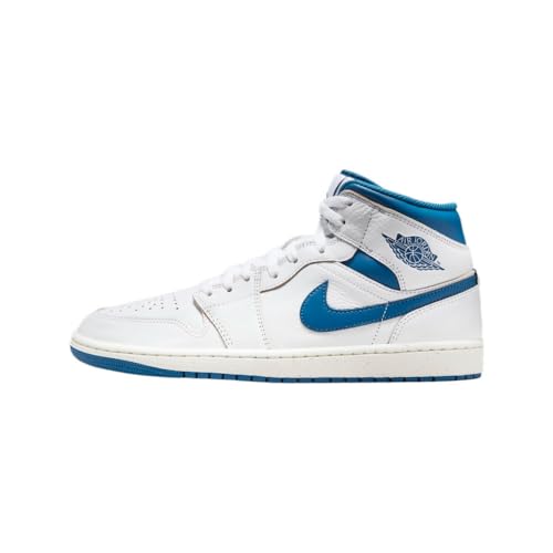 Nike Air Jordan 1 Mid Herren Sneaker Sneaker Basketball Mode Schuhe, weiß/blau, 44 EU