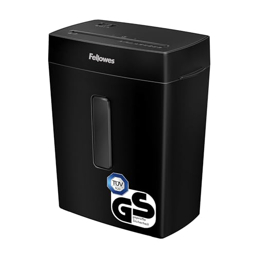 Fellowes Aktenvernichter, Papierschredder für 8 Blatt Partikelschnitt, Aktenvernichter P4, Schredder für Zuhause und Homeoffice, 15L Papierkorb, verarbeitet Kreditkarten, Heftklammern, Schwarz