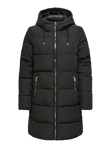 ONLY Damen Lange Puffer Jacke | Warmer Stepp Wintermantel mit Kapuze | Wattierter Blouson ONLDOLLY, Farben:Schwarz, Größe:S