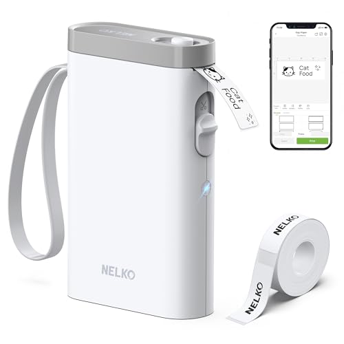 Nelko Etikettendrucker, Bluetooth P21 Selbstklebendes Etikettiergerät Tragbarer beschriftungsgerät selbstklebend Labeldrucker, Kabelloser, Mini Label Printer mit iOS Android,Für Zuhause, Weiß