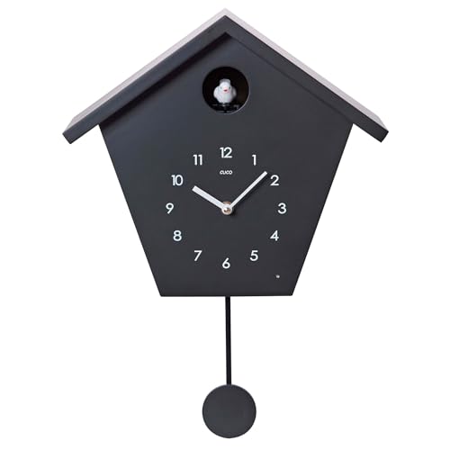 Cuco Clock Kuckucksuhr SCHWARZWALDHAUS 25 x 28,5 x 12cm, Pendeluhr Wanduhr, Moderne Schwarzwalduhr, Pendeluhr mit Nachtruhefunktion, Vogelgezwitscher, Vogelstimme