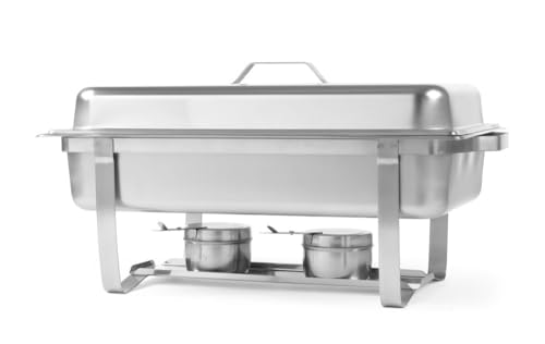 HENDI Chafing Dish 1/1, Gastronorm, mit hochglanzpoliertem, einsteckbarem Deckel. Inkl. Brennpastenbehältern, einer GN 1/1 Lebensmittelpfanne 65 mm, Stückzahl: 1, 9L, 600x358x(H)295mm, Edelstahl 18/0