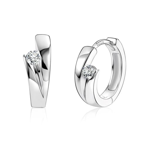 ALEXCRAFT Silber 925 Ohrringe Kleine Creolen, Silber 925 Creolen Dick Breit Kleine Knorpel Huggie Sterling Silber Creolen mit Stein Kugel Zirkonia Glitzer Ohrringe 16mm Damen Mädchen