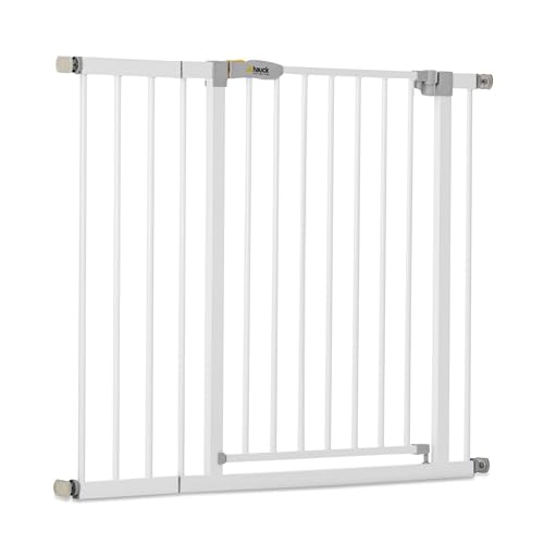 hauck Open N Stop KD + 21 cm Verlängerung, Weiß - Schutzgitter für Türen & Treppen, Breite Verstellbar 96-101 cm, 77 cm Hoch, ohne Bohren, für Kinder & Hunde, Einhändiges Öffnen in beide Richtungen