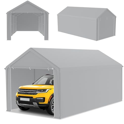 ACXIN Lagerzelt Carport Zeltgarage Garagenzelt, robuster Unterstand & Weidezelt mit PE Plane, UV-beständig wasserdicht Dachverstärkung & Bodenrahmen für Auto LKW SUV (Grau, 3m x 6m)