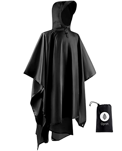 Opret Wasserdicht Regenponcho Damen Herren, Leicht Atmungsaktiv Regencape 3-in-1-Multifunktional Regenmantel Regenschutz Regen Poncho für Wandern und Camping-Schwarz