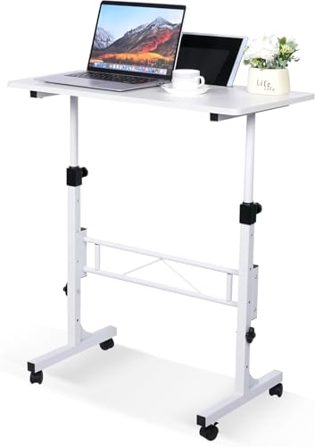 KLSMYHOKI Höhenverstellbarer Schreibtisch mit Rollen, Steh-Sitz-Tisch für Homeoffice, Mobiler Computertisch, Weißer Stehschreibtisch, Kompatibel mit Laufband & Walking Pad, 80cm x 40cm Höhe 70-110cm