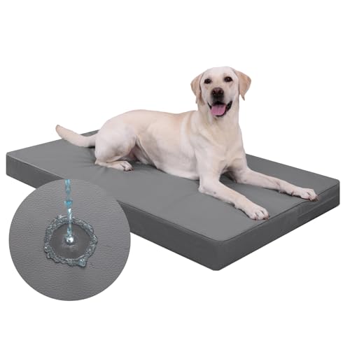 Favodormir Orthopädisches Hundebett Grosse Hunde 104x68cm,Abnehmbare Wassericht Kunstleder-Hülle Hundekissen Hundematratze für große Hunde,Komfortable & Kühlende Für Innen- Und Außenbereich,Grau