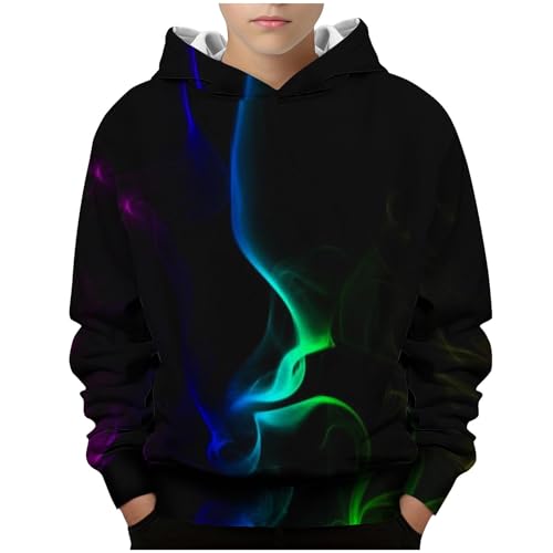 Generisch Hoodie Junge Coole Kapuzenpullover Bedrucktes Sweatshirt Mode Pullover Casual Kleidung Bekleidung Klamotten Oberteile Regular Kleinkind Long Sleeve Top Sportshirt Schwarz,150