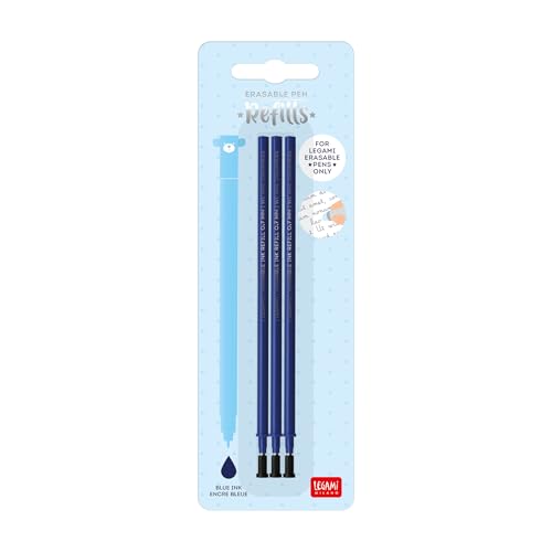 Legami - Gelschreibermine radierbar, Set 3 Stück, Höhe 13 cm, Thermosensible Tinte, Blau, Spitze 0,7 mm