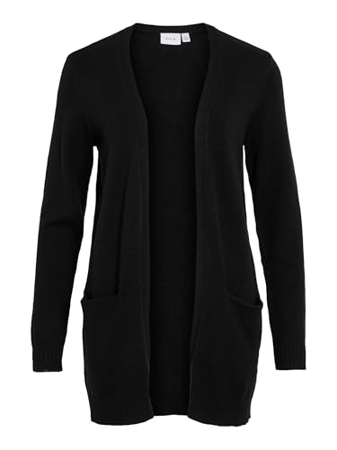 Vila Clothes Damen Strickjacke VIRIL L/S Open Knit Cardigan - NOOS 14044041, Einfarbig, Gr. 38 (Herstellergröße: M), Schwarz (Black)