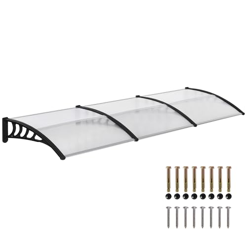 Outsunny Pultvordach Vordach für Haustür 303 x 96 x 27 cm Überdachung mit UV Schutz, Regenschutz Sonnenschutz für draußen Alu Schwarz