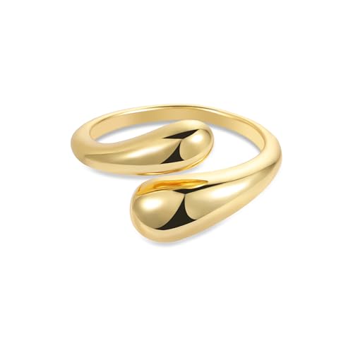 ALEXCRAFT Gold Ringe für Damen Herren, Hypoallergen Sterling Silber 925 Vergoldet Einfacher Offen Verstellbare Ringe Klobig Chunky Dick Groß Träne Wassertropfen Daumen Finger Umarmen ringe Gold Damen