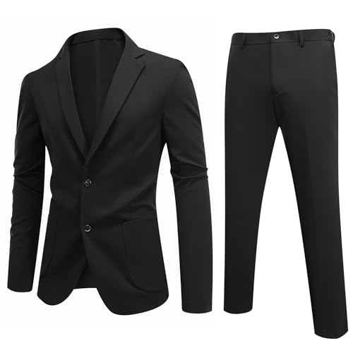 Allthemen Herren Anzug Elastisch Casual Herrenanzug 2 Teilig Regular Fit Stretch Anzüge Hochzeit Business Schwarz L