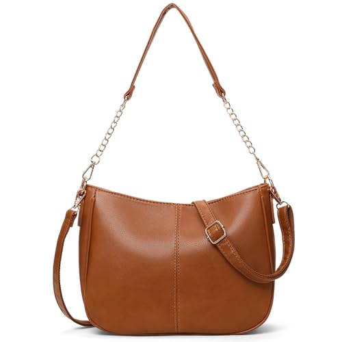 SENDEFN Umhängetasche Damen, Elegante Vintage Crossbody Bag, Kette Umhängetasche Leder Handtasche Shopper Tasche mit Abnehmbarem Schultergurt