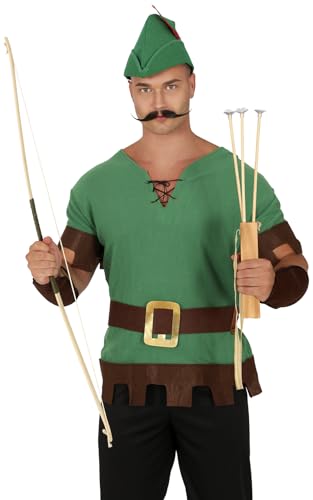 Pfeil und Bogen Set aus Holz Indianer Räuber Rächer Bogenschütze Kostüm 100cm, Beige