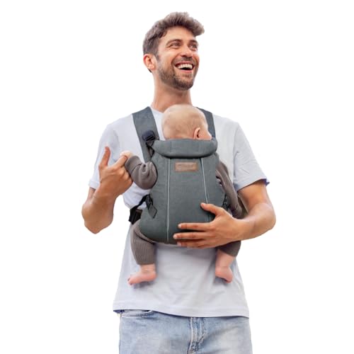 Jané Dual, ergonomische Babytrage, von Geburt bis 15 kg, 3 Positionen, atmungsaktiv und gepolstert, Grau