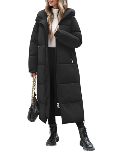Vancavoo Wintermäntel Damen Lang Winterjacke Winter Daunenmantel Warm Steppmantel Jacke Mäntel Winterparka Daunenjacke mit Kapuze,Schwarz,XL