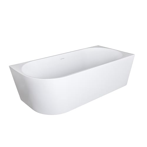 Belvit Halbfreistehende Eckbadewanne 180 x 80 cm rechts, Acryl Badewanne mit Mittelablauf, vorwandbadewanne raumsparbadewanne badewanne freistehend freistehende wanne badewanne modern, Weiß